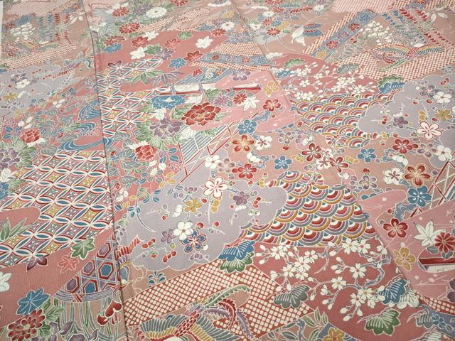 平和屋着物●上質な小紋 雲重ね鳳凰花蝶文 正絹 逸品 CAAZ2464ut