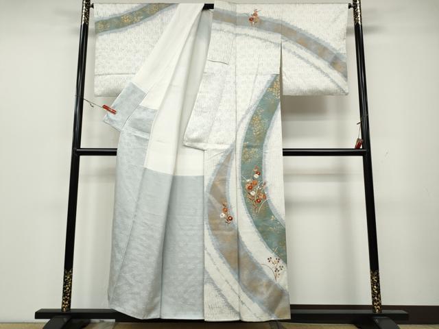 平和屋着物●訪問着 杢目絞り 刺繍 草花文 金銀彩 正絹 逸品 CAAZ2466ut