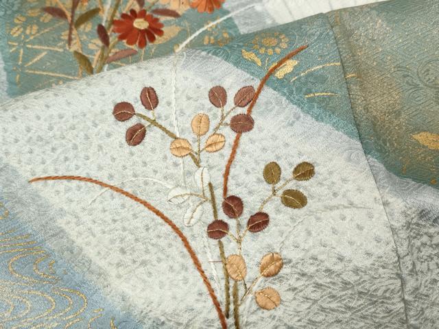 平和屋着物●訪問着 杢目絞り 刺繍 草花文 金銀彩 正絹 逸品 CAAZ2466ut