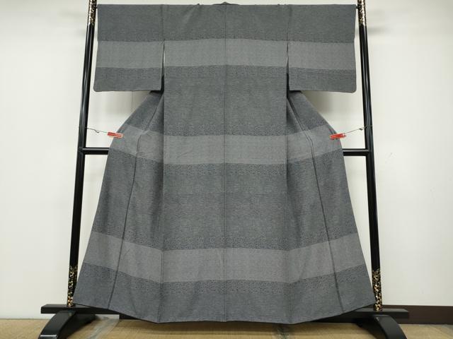 平和屋着物●訪問着 江戸小紋 横段吉祥草花文 黒地 正絹 逸品 CAAZ2500ut