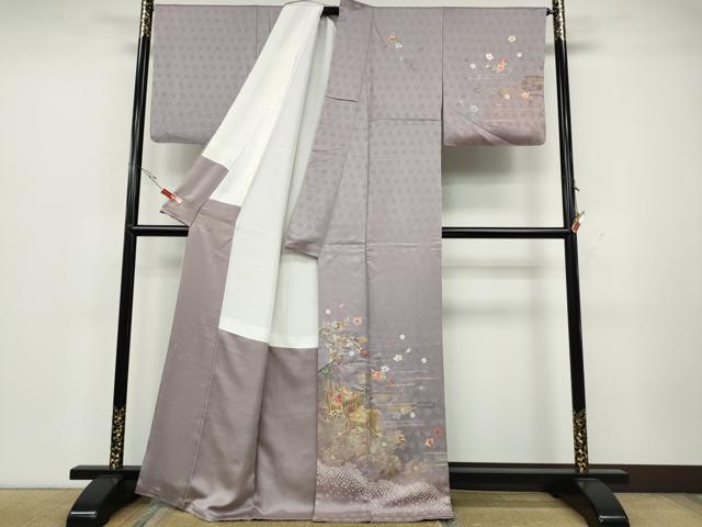 平和屋着物●訪問着 駒刺繍 絞り 御所車花文 金糸 正絹 逸品 CAAZ2502ut