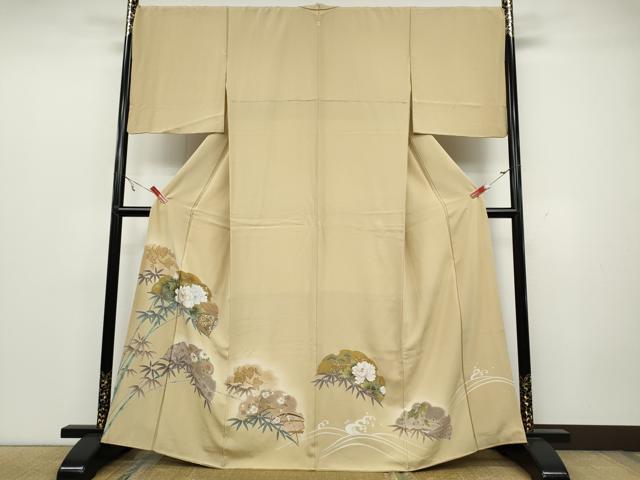 平和屋着物●豪華色留袖 駒刺繍 雪芝草花文 金彩 正絹 逸品 CAAZ2549ut