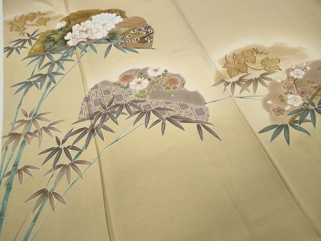 平和屋着物●豪華色留袖 駒刺繍 雪芝草花文 金彩 正絹 逸品 CAAZ2549ut