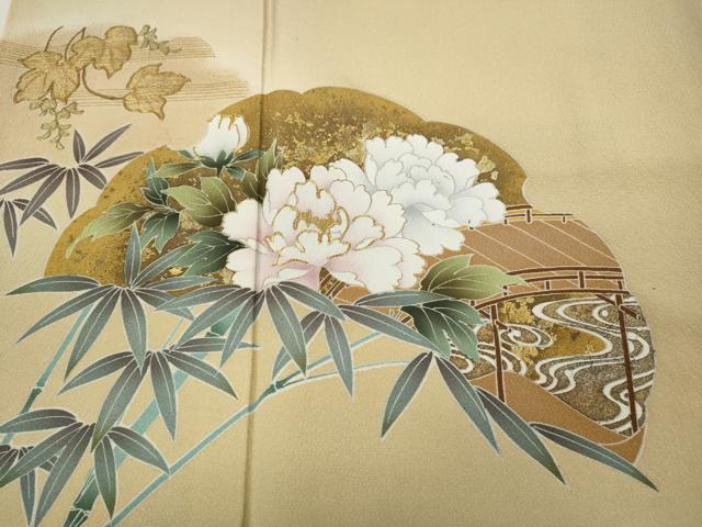 平和屋着物●豪華色留袖 駒刺繍 雪芝草花文 金彩 正絹 逸品 CAAZ2549ut