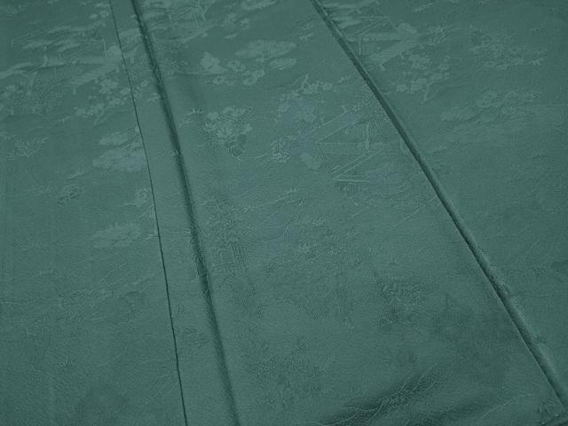 平和屋着物●上質な色無地 御所車風景人物地紋 千草色 正絹 逸品 CAAZ2600ut