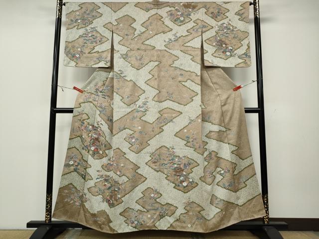 平和屋着物●訪問着 絞り 流水風景草花文 金彩 正絹 逸品 CAAZ2627ut
