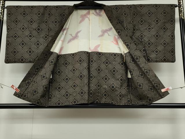 平和屋着物●本場大島紬 龍郷絣 アンサンブル 菱花文 正絹 逸品 CAAZ2658ut