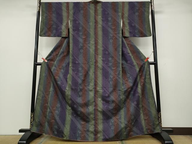 平和屋着物●上質な紬 斜線草花文 正絹 逸品 CAAZ2781ut