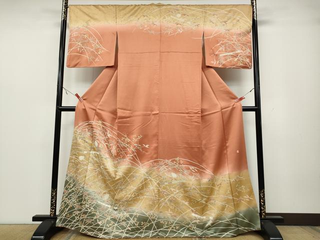 平和屋着物●訪問着 作家物 駒刺繍 横笛枝花文 暈し染め 正絹 逸品 CAAZ2791ut