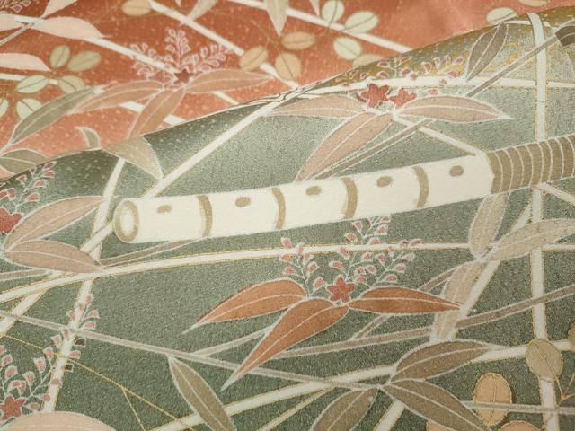 平和屋着物●訪問着 作家物 駒刺繍 横笛枝花文 暈し染め 正絹 逸品 CAAZ2791ut