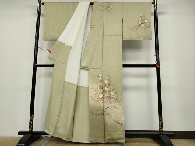 平和屋着物●訪問着 駒刺繍 流水鴛鴦花文 暈し染め 金銀彩 正絹 逸品 CAAZ2796ut