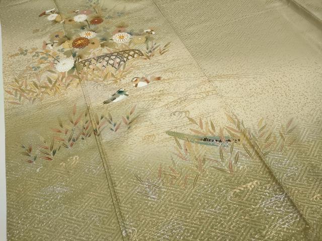平和屋着物●訪問着 駒刺繍 流水鴛鴦花文 暈し染め 金銀彩 正絹 逸品 CAAZ2796ut