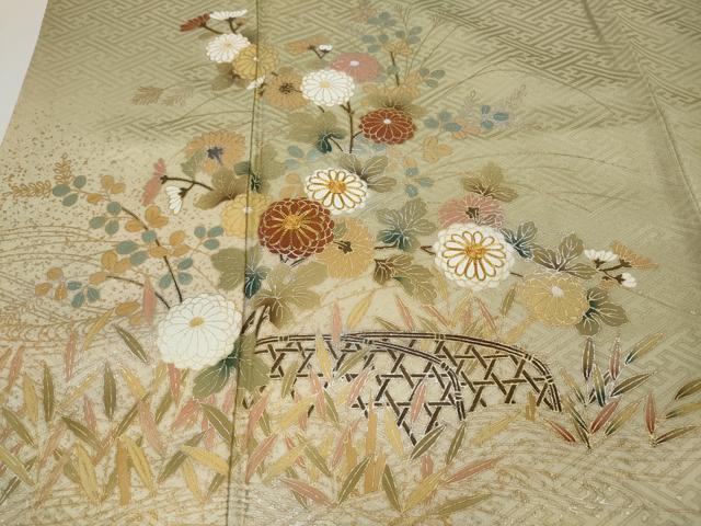 平和屋着物●訪問着 駒刺繍 流水鴛鴦花文 暈し染め 金銀彩 正絹 逸品 CAAZ2796ut