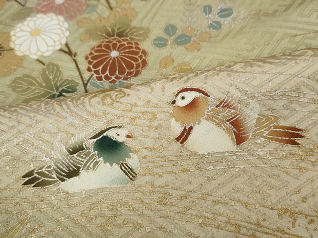 平和屋着物●訪問着 駒刺繍 流水鴛鴦花文 暈し染め 金銀彩 正絹 逸品 CAAZ2796ut