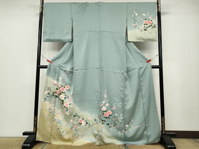 平和屋着物●訪問着 友禅 流水籬枝花文 暈し染め 正絹 逸品 CAAZ2798ut