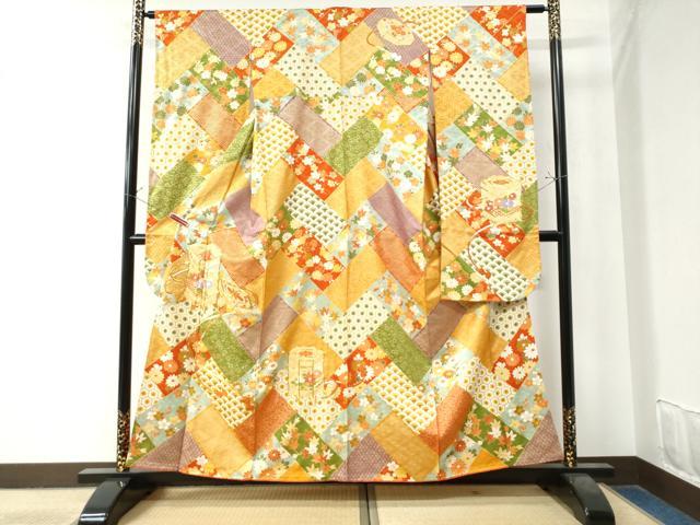 平和屋着物●豪華振袖 駒刺繍 貝桶吉祥草花文 金彩 正絹 逸品 CAAZ2917yc