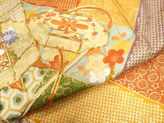 平和屋着物●豪華振袖 駒刺繍 貝桶吉祥草花文 金彩 正絹 逸品 CAAZ2917yc