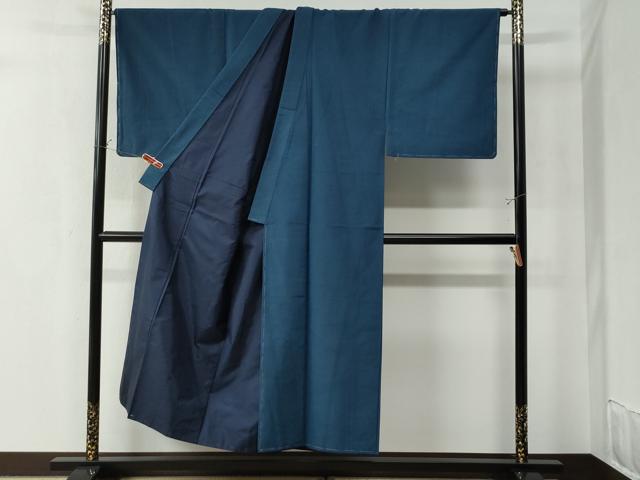 平和屋着物●男性 紬 髭紬羽織セット 色無地 青藍色 キングサイズ 正絹 逸品 未使用 CAAZ2971yc