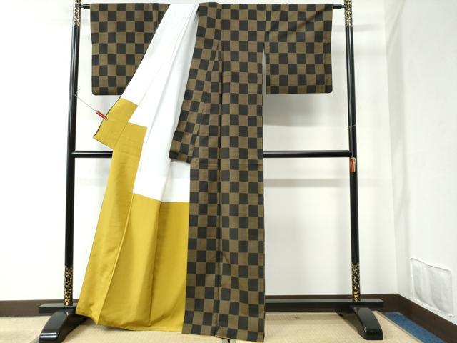 平和屋着物●本場大島紬 9マルキ 市松文様 正絹 逸品 CABE3130yc