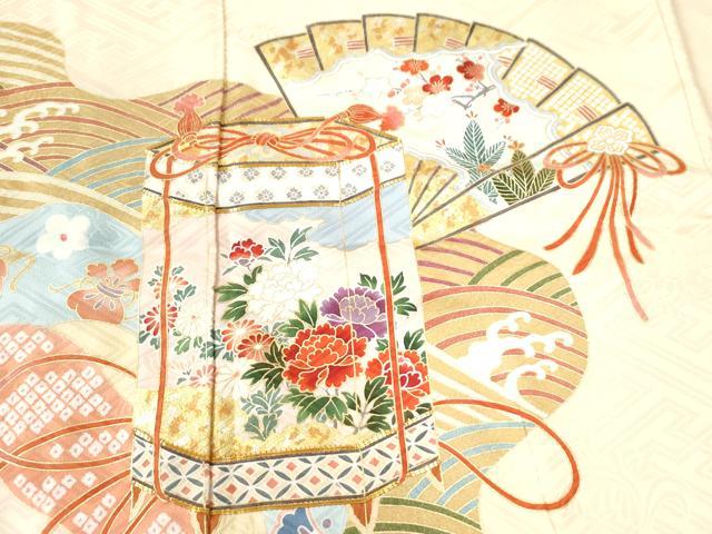 平和屋着物●豪華振袖 作家物 手描友禅 檜扇貝桶浜松吉祥花文 金彩 正絹 逸品 CAAZ3002yc