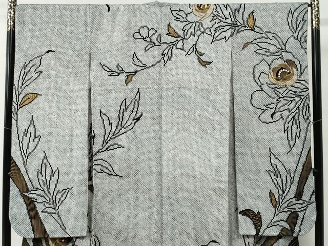 平和屋着物●豪華振袖 総絞り 駒刺繍 牡丹 黒地 金彩 鈴乃屋扱い 正絹 逸品 CAAZ3020yc