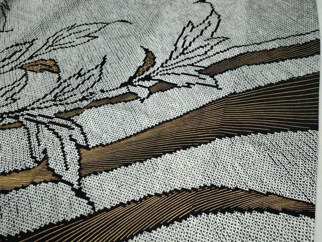 平和屋着物●豪華振袖 総絞り 駒刺繍 牡丹 黒地 金彩 鈴乃屋扱い 正絹 逸品 CAAZ3020yc