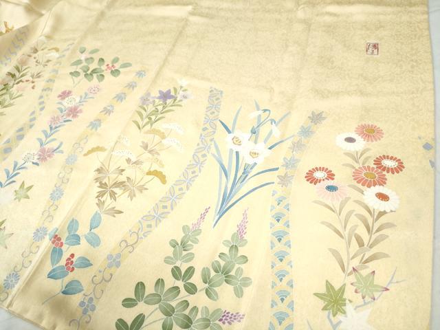 平和屋着物●訪問着 作家物 駒刺繍 扇冊子楽器吉祥花文 金彩 鈴乃屋扱い 正絹 逸品 CAAZ3045yc