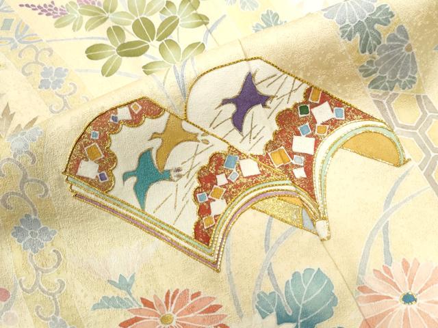 平和屋着物●訪問着 作家物 駒刺繍 扇冊子楽器吉祥花文 金彩 鈴乃屋扱い 正絹 逸品 CAAZ3045yc