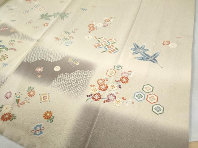 平和屋着物●訪問着 駒刺繍 変わり市松宝尽くし松竹梅花文 金彩 正絹 逸品 CAAZ3057yc