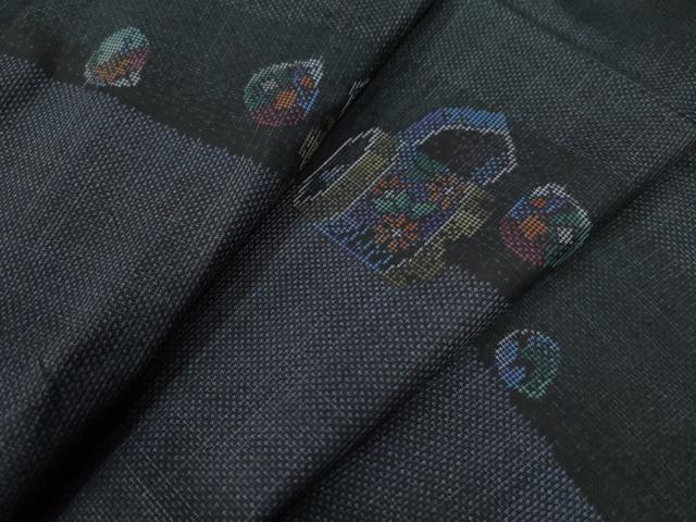 平和屋着物●本場大島紬 9マルキ 貝桶花文 正絹 逸品 CAAZ3088yc