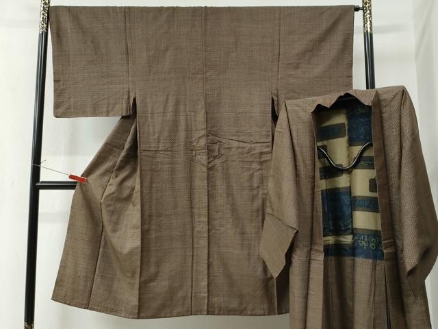 平和屋着物●男性 紬 アンサンブル 亀甲文 正絹 逸品 CAAZ3259yc