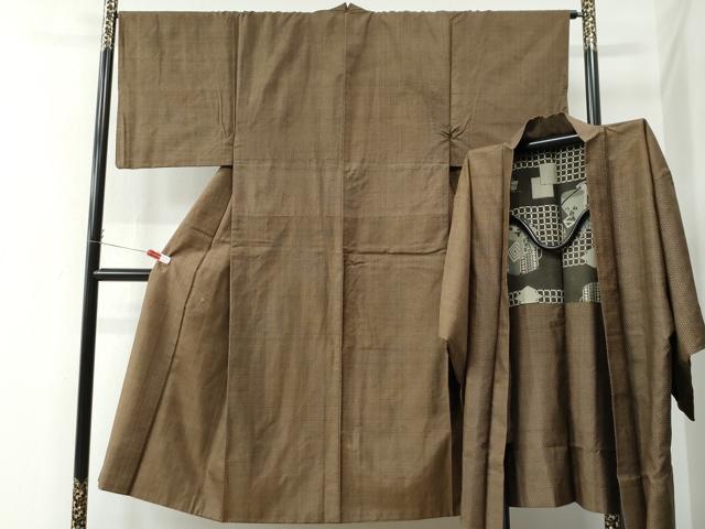 平和屋着物●男性 紬 アンサンブル 亀甲柄 正絹 逸品 CAAZ3273yc