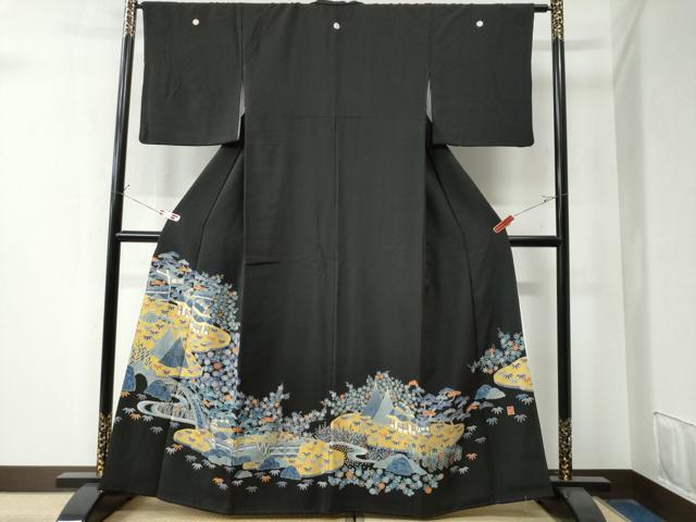 平和屋着物●豪華黒留袖 作家物 渡り橋松竹梅風景文 金彩 正絹 逸品 CAAZ3289yc