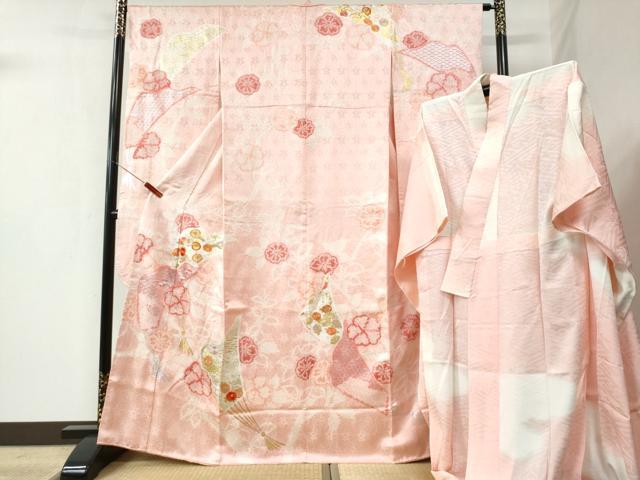 平和屋着物●豪華振袖・長襦袢セット 駒刺繍 絞り 扇面青海波花唐草文 金銀彩 正絹 逸品 CAAZ3426yc
