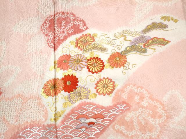 平和屋着物●豪華振袖・長襦袢セット 駒刺繍 絞り 扇面青海波花唐草文 金銀彩 正絹 逸品 CAAZ3426yc