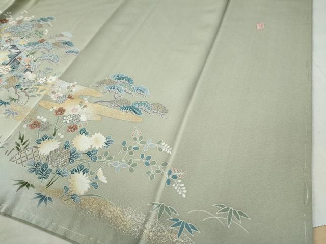 平和屋着物●京友禅作家 外池雅峰 訪問着 駒刺繍 渡り橋松竹梅風景文 暈し染め 金銀彩 正絹 逸品 CAAZ3433yc