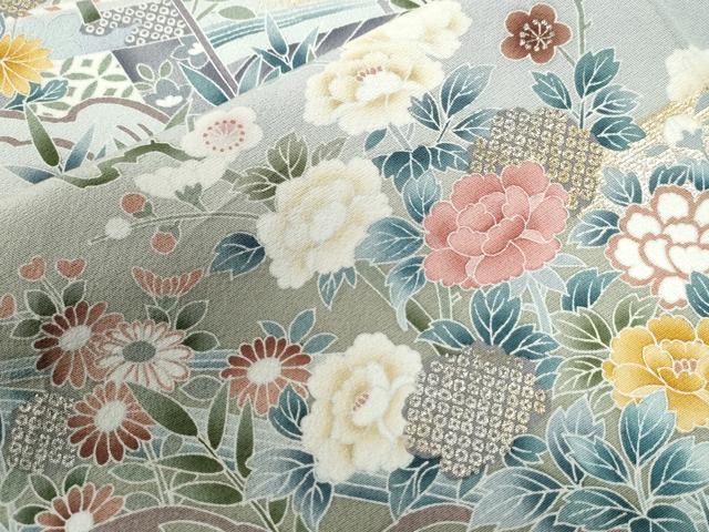 平和屋着物●京友禅作家 外池雅峰 訪問着 駒刺繍 渡り橋松竹梅風景文 暈し染め 金銀彩 正絹 逸品 CAAZ3433yc