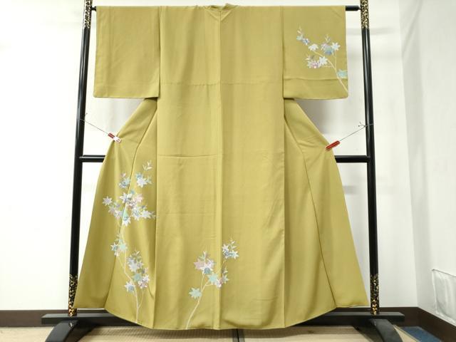 平和屋着物●訪問着 刺繍 楓枝花文 金糸 正絹 逸品 CAAZ3455yc