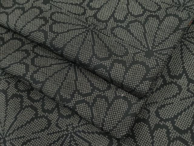 平和屋着物●上質な紬 菊 黒地 ロング丈 正絹 逸品 CAAZ3507yc