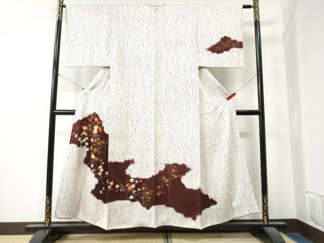 平和屋着物●訪問着 杢目絞り 刺繍 草花文 金彩 正絹 逸品 CAAZ3600yc