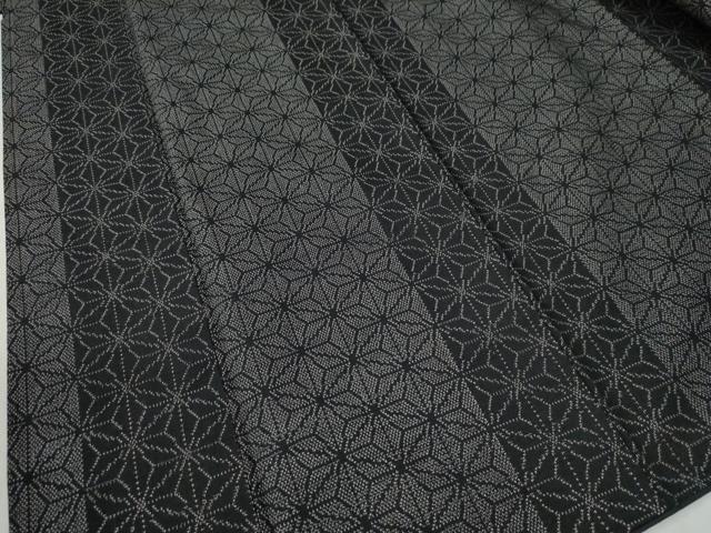 平和屋着物●上質な紬 麻の葉文様 黒地 正絹 逸品 CAAZ3644yc