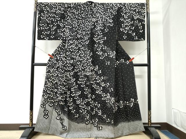 平和屋着物○訪問着 総絞り 枝蕾 黒地 正絹 逸品 CAAZ3674yc