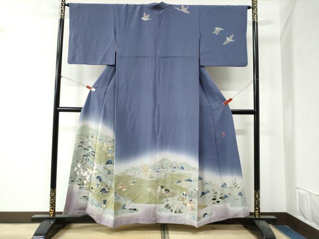 平和屋着物●京友禅伝統工芸士 坂東峰彩 訪問着 田植え 雀 暈し染め 正絹 逸品 CAAZ3681yc