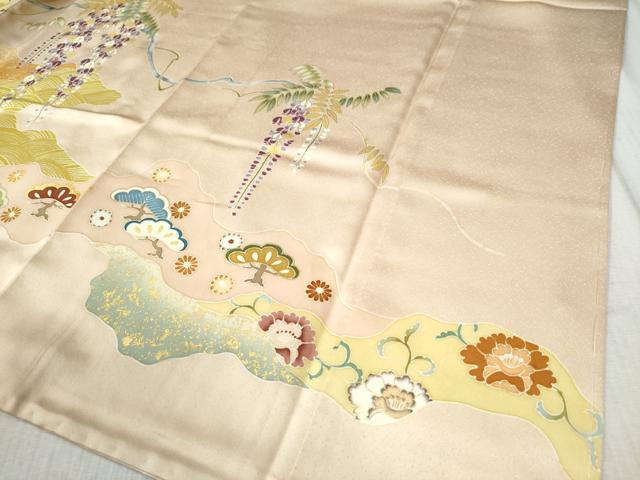 平和屋着物●訪問着 駒刺繍 浜松枝垂れ花唐草文 金彩 正絹 逸品 CAAZ3723yc