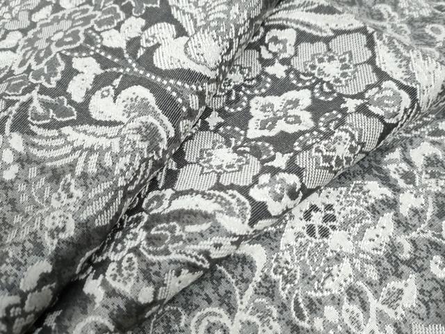 平和屋着物●上質なお召 天目織 更紗花鳥文 正絹 逸品 CAAZ3872yc