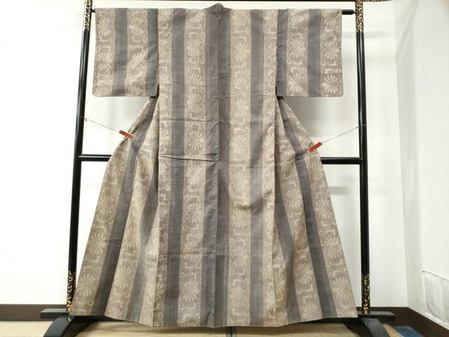 平和屋着物●上質な紬 更紗花唐草文間道 正絹 逸品 未使用 CAAZ3878yc
