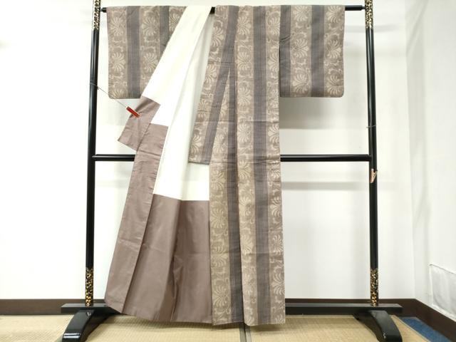 平和屋着物●上質な紬 更紗花唐草文間道 正絹 逸品 未使用 CAAZ3878yc