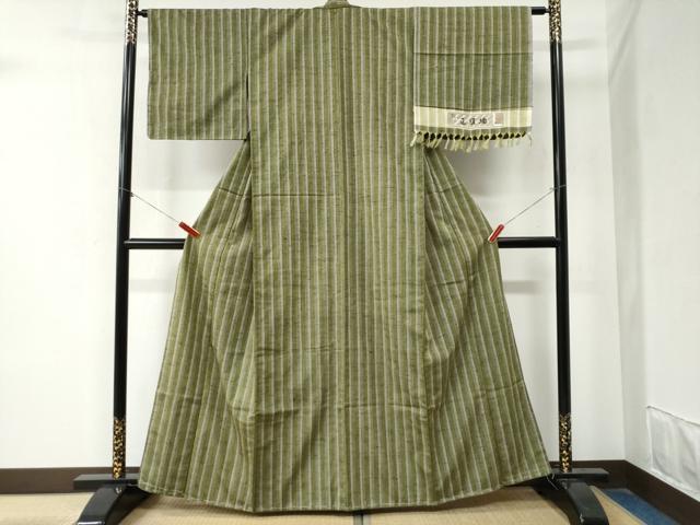 平和屋着物●上質な紬 縞 証紙付き 正絹 逸品 未使用 CAAZ3947yc