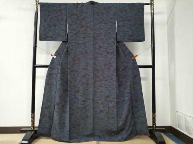 平和屋着物●上質な小紋 藍 型染め 草花文 正絹 逸品 CAAZ3986yc