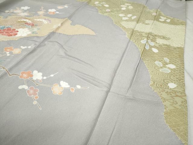 平和屋着物●創業460年・千總 訪問着 駒刺繍 絞り 地紙松竹梅花文 金彩 正絹 逸品 CAAZ3996yc
